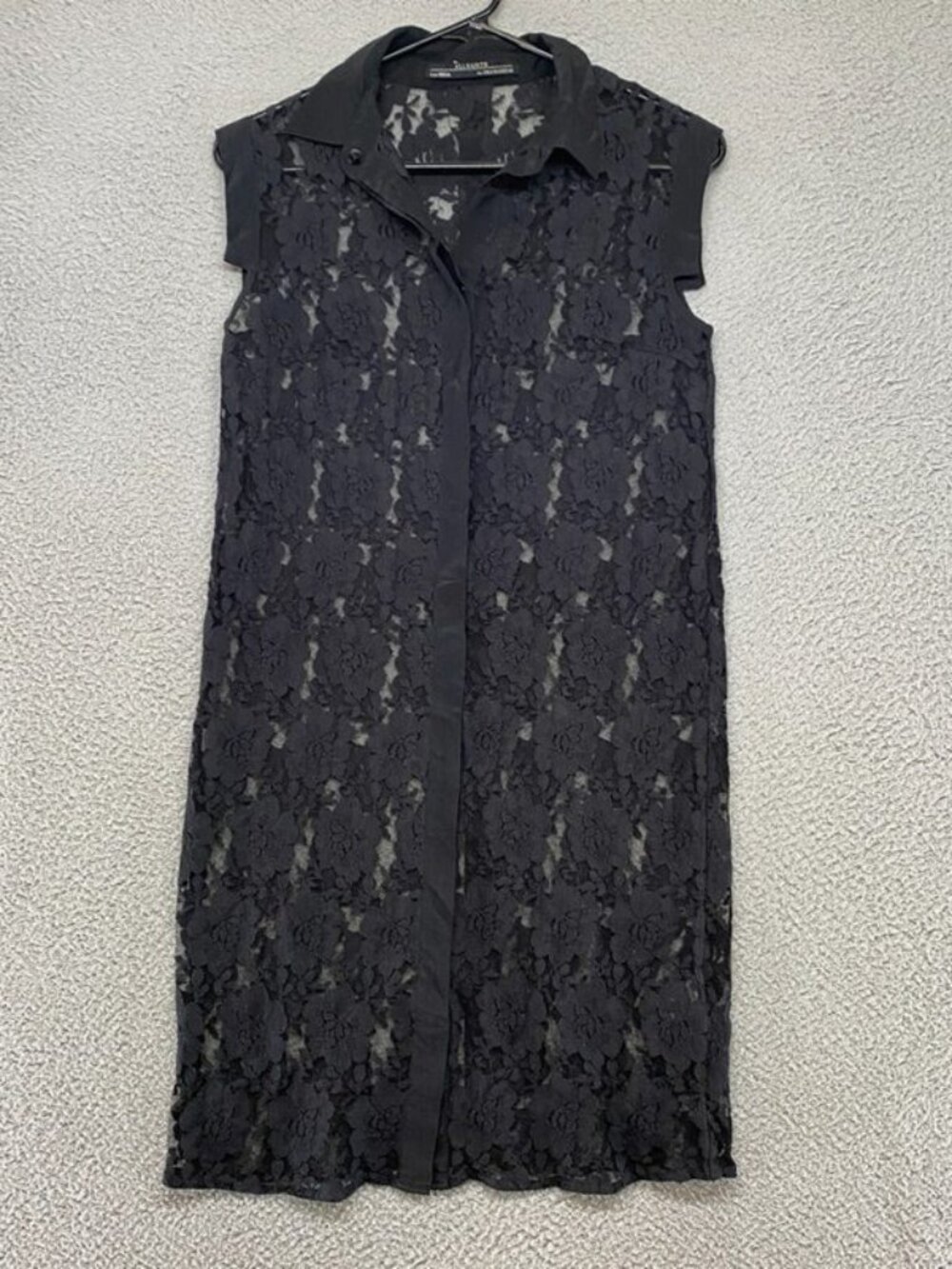 Black Lace Sleeveless Collared Midi Shirt Dress - Picture 1 of 2